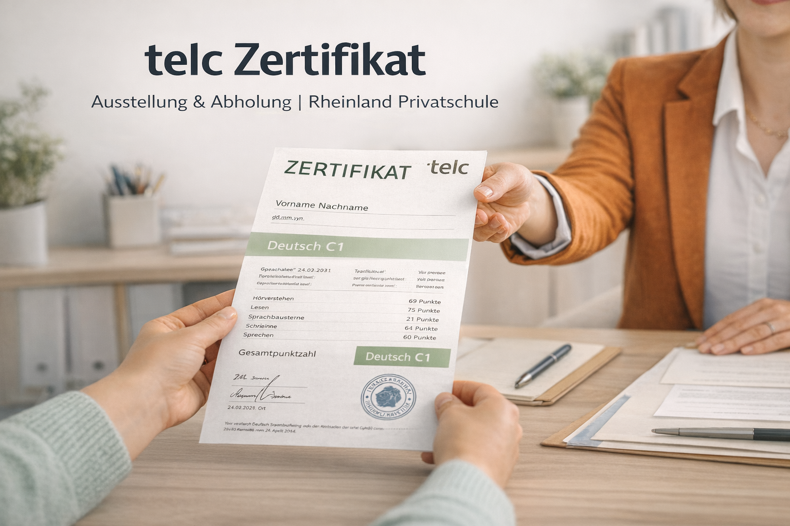 Ausstellung und Abholung des telc Zertifikats